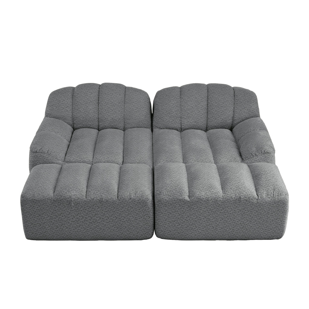 Divano modulare a 2 posti con pouf, schiuma ad alta densità e tessuto granulato grigio 210 × 165 × 79 cm