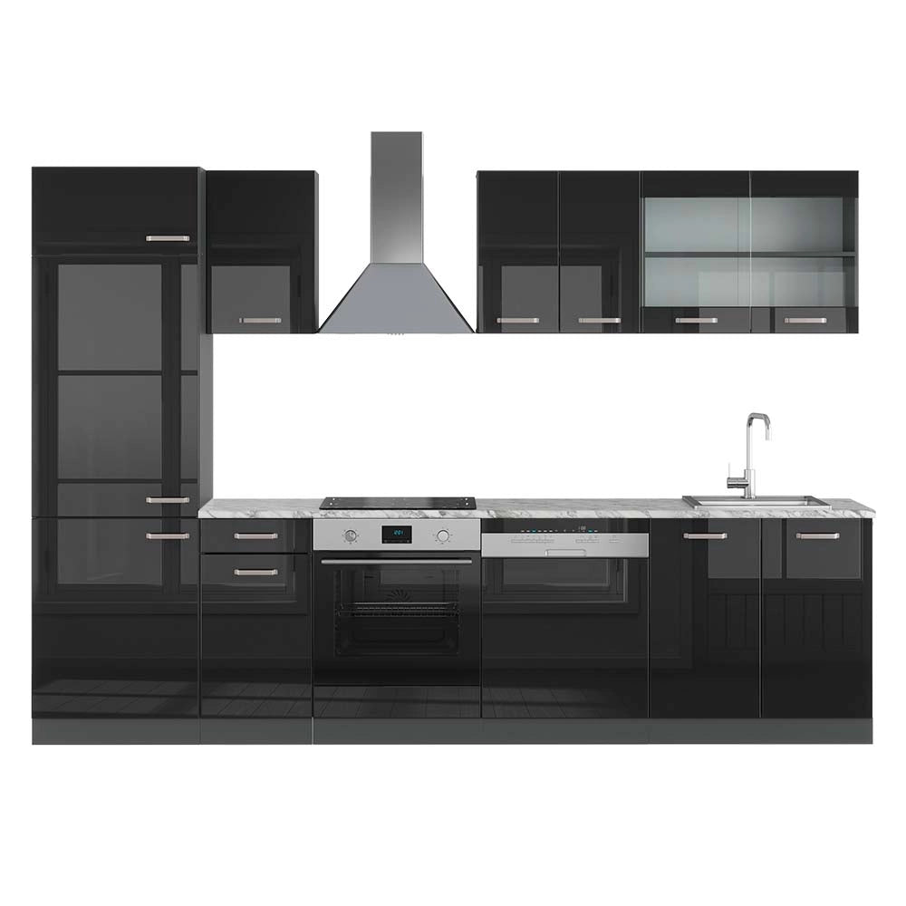 Vicco Cucina componibile Nero lucido/antracite 300 cm , PL Marmo