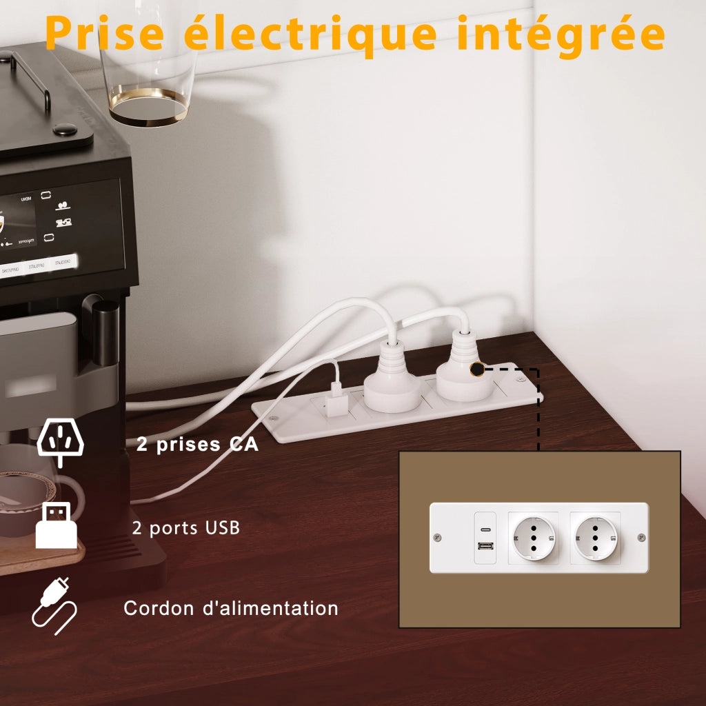 Credenza Alta da Cucina con 4 Ante; 3 Cassetti; LED; Prese e USB; in MDF e Vetro; 120 x 40 x 170 cm; Bianca