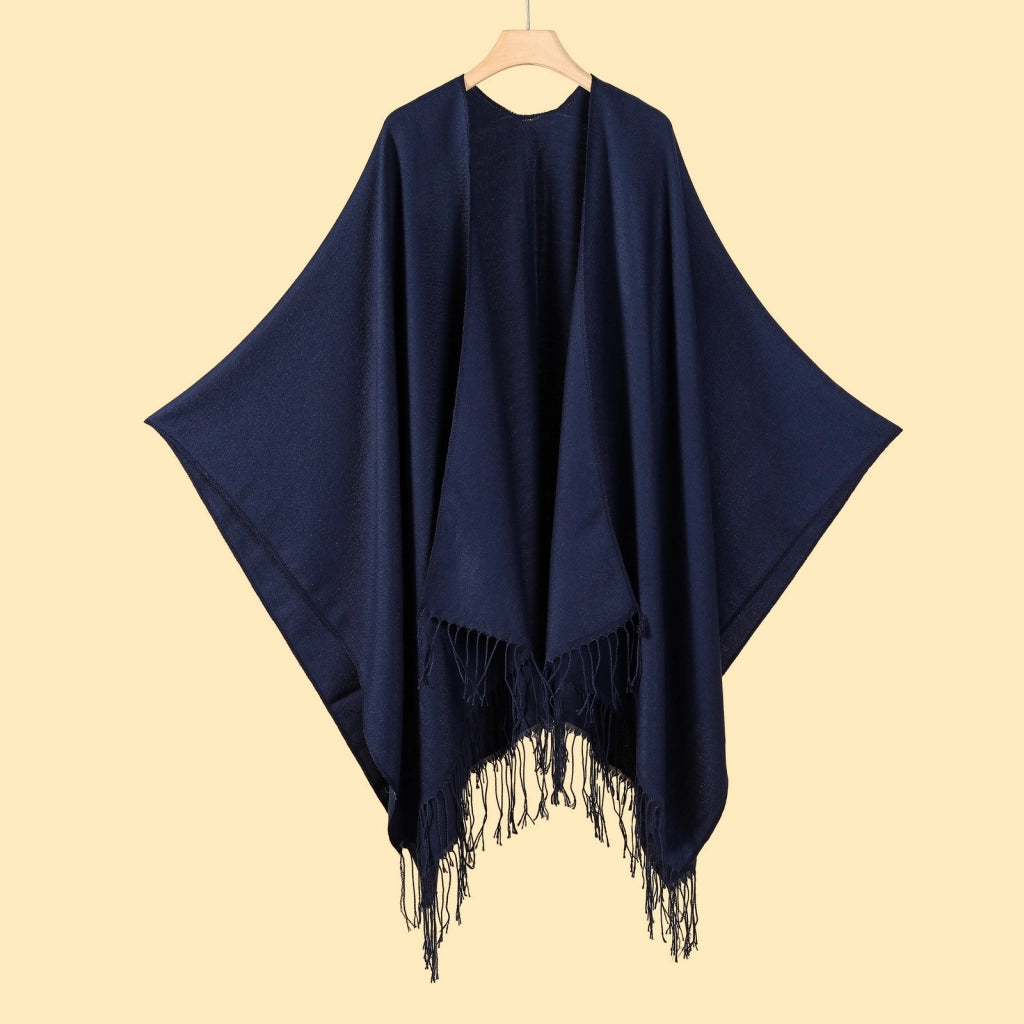 Sciarpa/stola da donna classica a tinta unita con nappe e spacco.