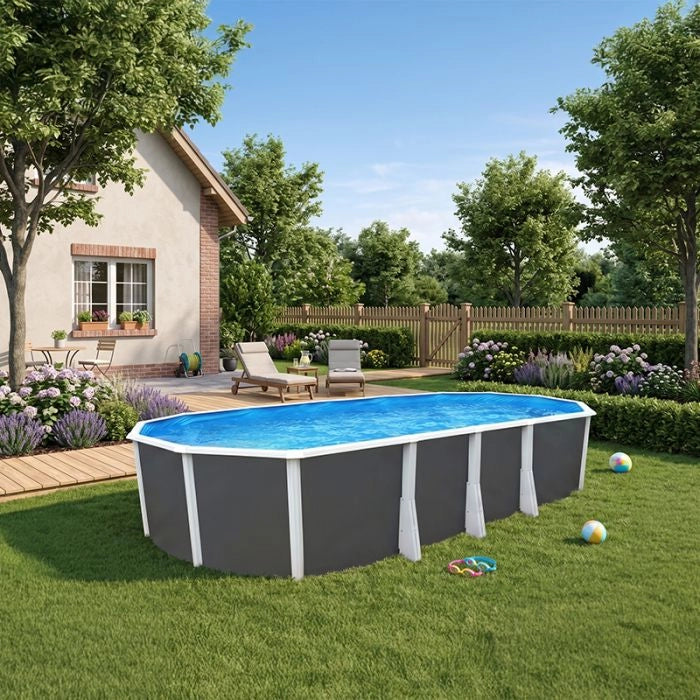 Piscina Fuori Terra Steeldesign Omega 730 Liner 0,6 Mm - 7,30 X 3,66 X H.1,32 M - Kit Pro