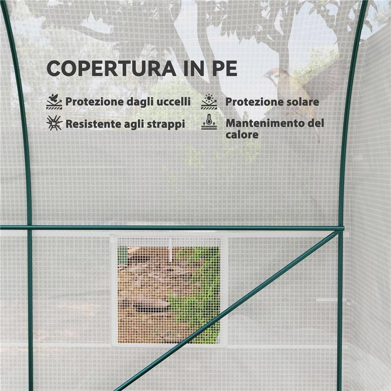 SERRA DA GIARDINO A TUNNEL CON TELAIO IN ACCIAIO E 4 FINESTRE IN PE 2.5X2X2M, BIANCO