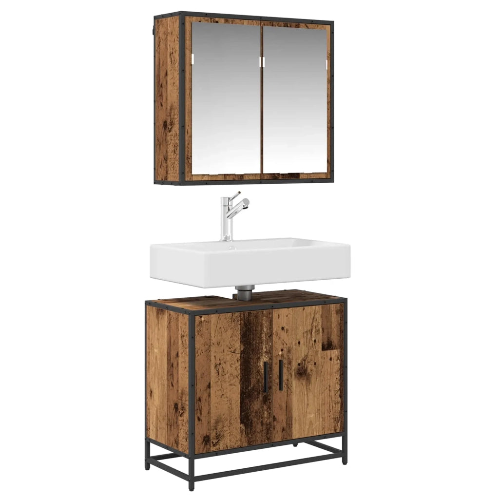 Set di mobili per il bagno con lo scaffale 2 pcs Legno vecchio