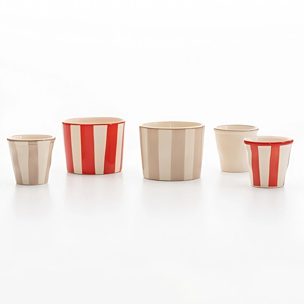 Lido Set 2 Bicchieri Righe Tumbler Artigianali in Ceramica Colore Sabbia - Design Elegante e Finitura a Mano Made in Italy per la Tavola