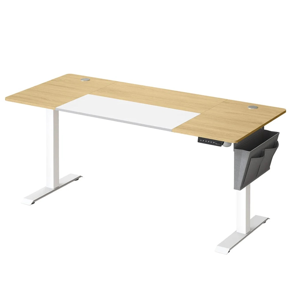 Scrivania elettrica sit-stand 70 x 160 x (72-120) cm tavolo regolabile in altezza con funzione memory 4 posizioni di altezza tasca portaoggetti struttura in acciaio piano spesso bianco puro e grigio tortora 12_0004550