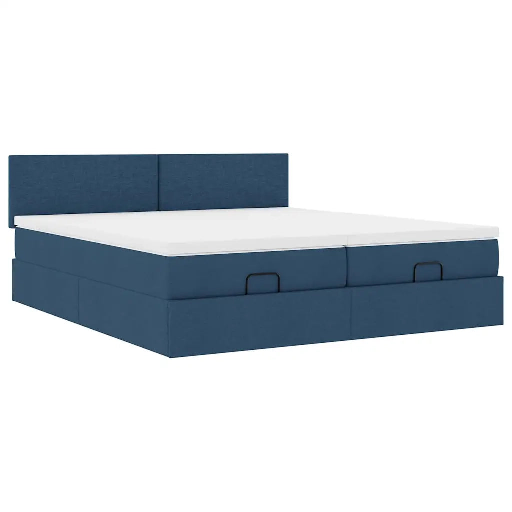 Struttura Letto Pouf con Materassi Blu 160x200 cm in Tessuto 3311972