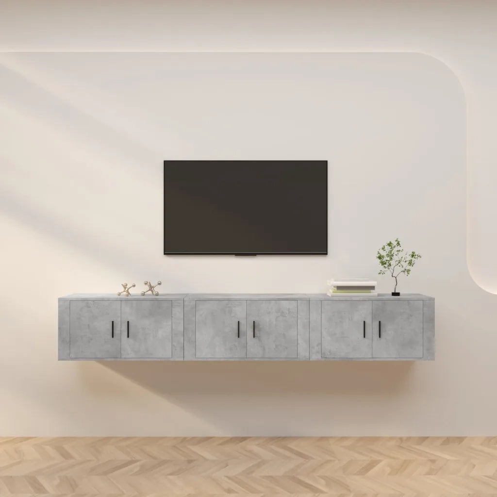 Mobili Porta TV a Parete 3 pz-Credenza per TV Grigio Cemento 80x34,5x40 cm
