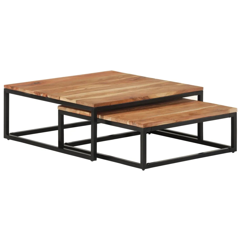 Tavolini da Salotto Impilabili 2 pz Legno Massello di Acacia cod mxl 12699