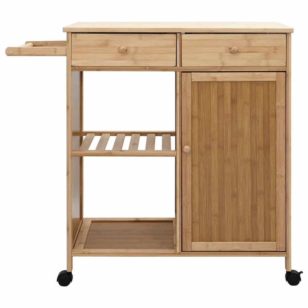 Carrello da Cucina con Ruote Naturale 90,5 x 36 x 86,5 cm Bambù
