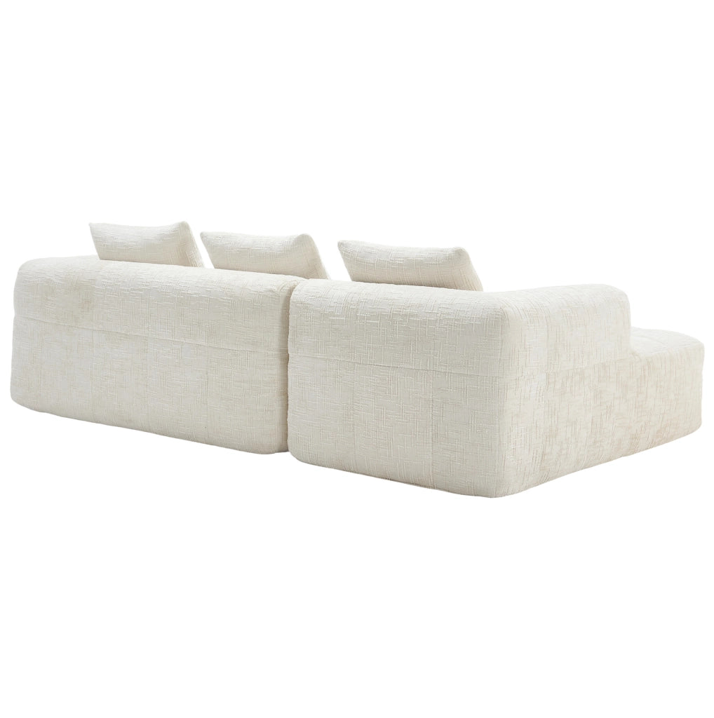Divano componibile in ciniglia con chaise longue; 3 cuscini; senza montaggio; beige