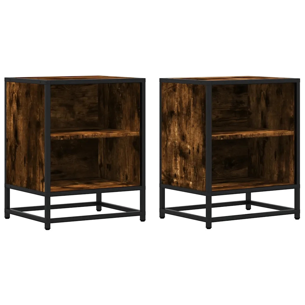 Comodini Rovere Fumo 2 pz 40x31x50 cm Legno Multistrato Metallo 848704