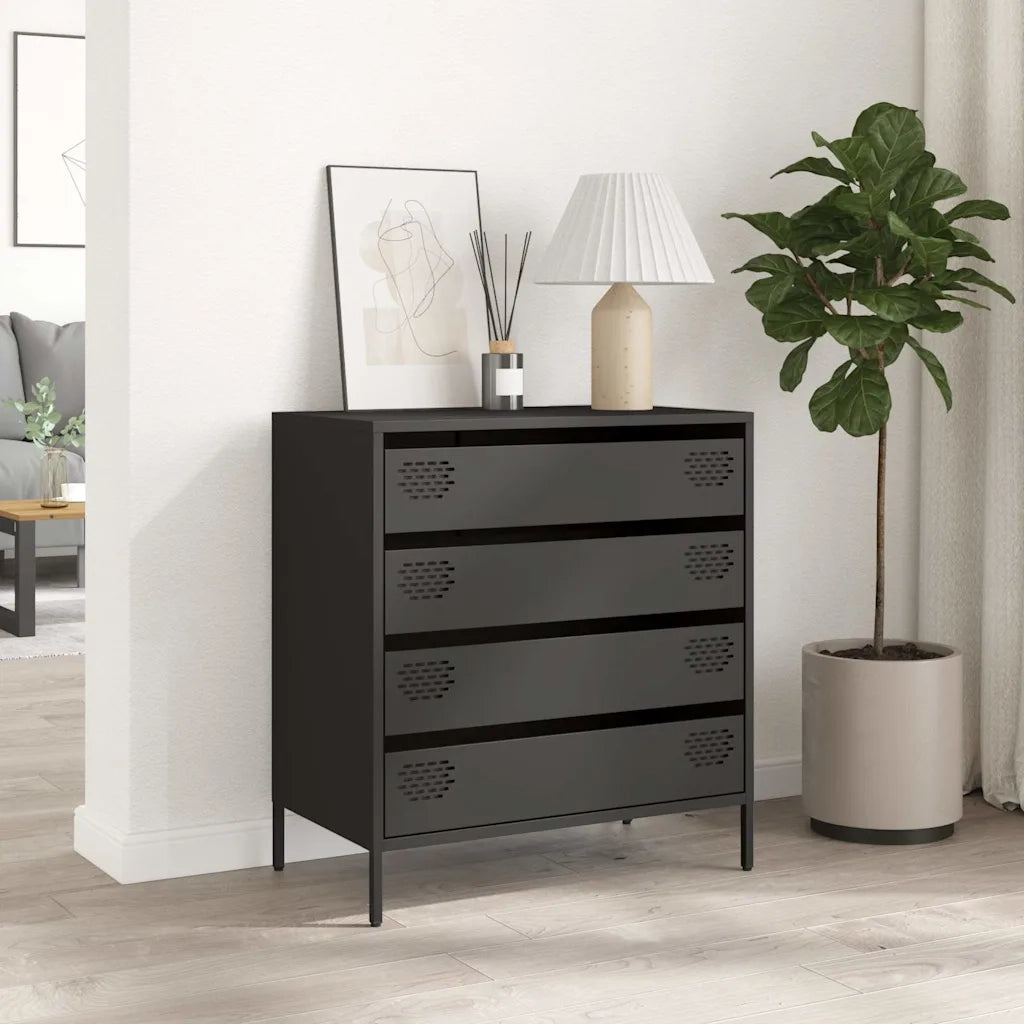 Credenza | Madia | Buffet da pranzo | Armadio da pranzo Nera 68x39x73,5 cm in Acciaio Laminato a Freddo