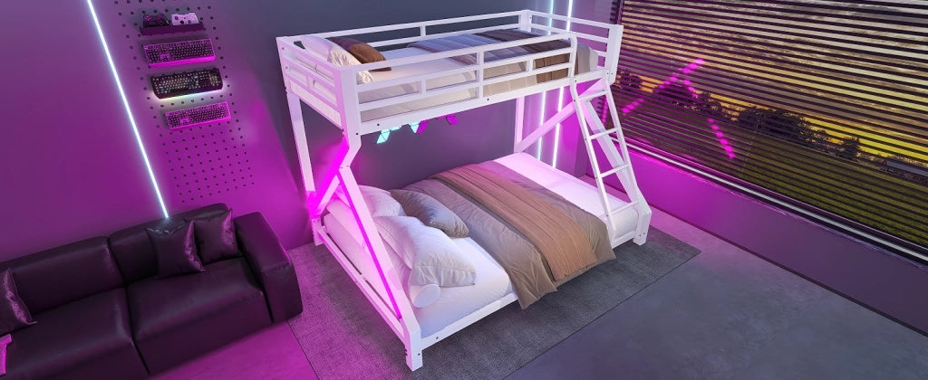 LETTO A CASTELLO PER BAMBINI 90x200 cm/140x200 cm in metallo bianco con LED