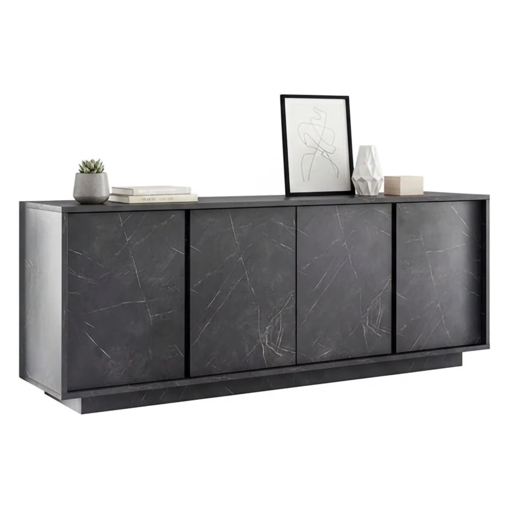 Credenza Nika, Buffet da soggiorno, Madia da salotto, Dispensa da cucina, Made in Italy, 180x43 h79 cm, Ardesia