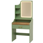 Afrodite - Toeletta Trucco con Luce LED Cassetto 3 Ripiani e Prese Postazione Make Up in Legno Salvia