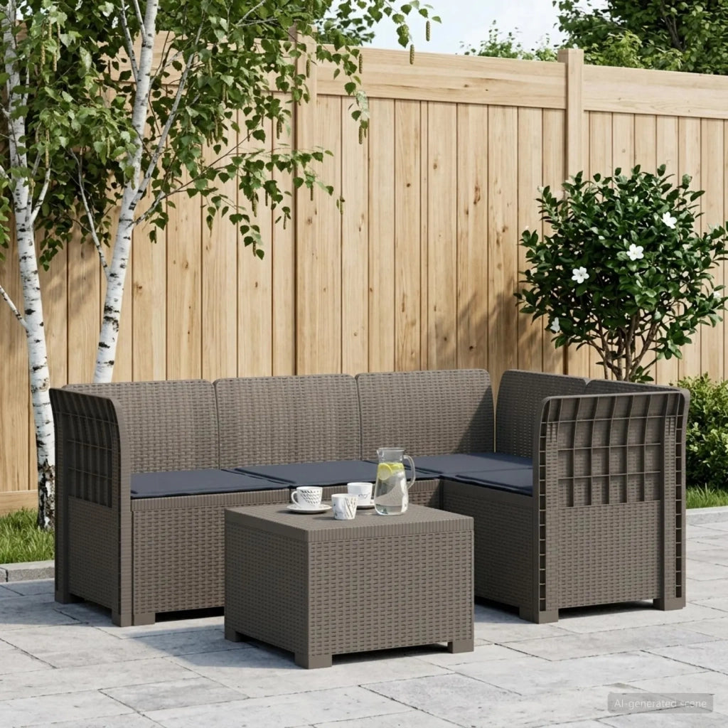 Divano da giardino 4 posti con cuscini aspetto rattan PP 3444013