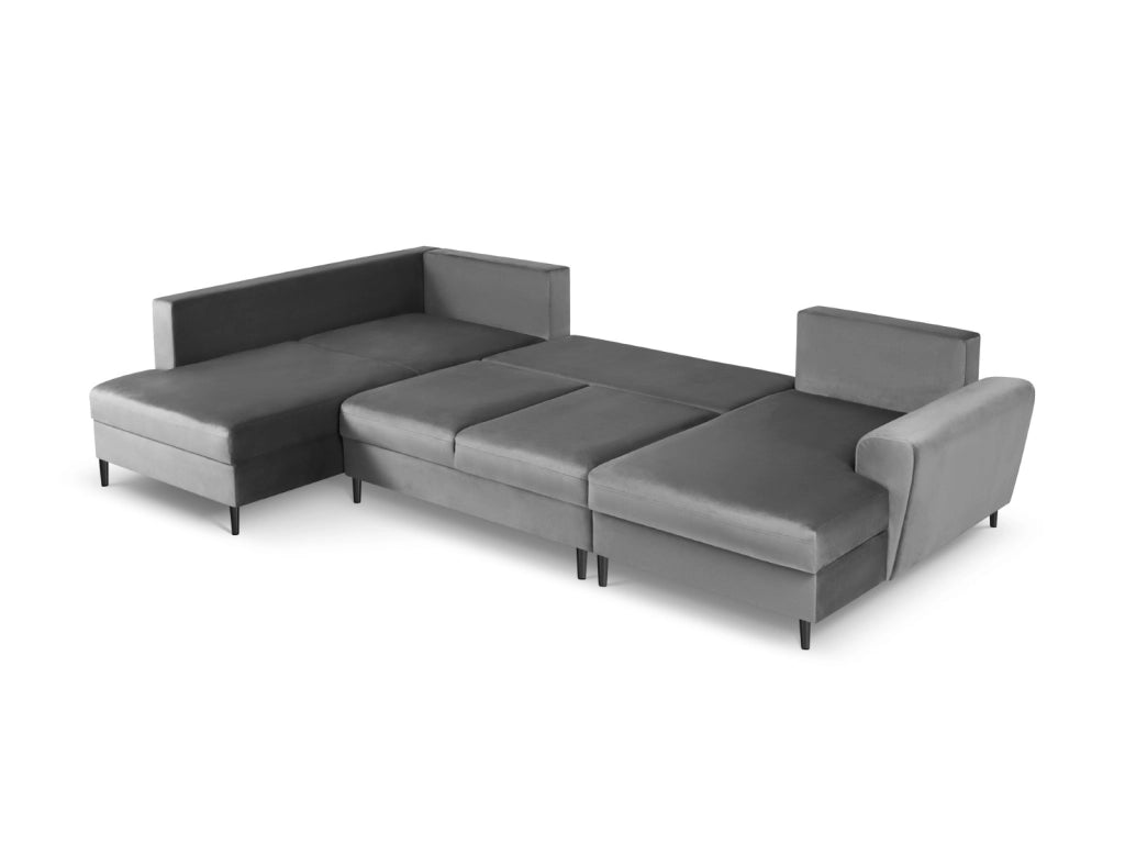 Cosmopolitan Design - Divano panoramico convertibile sinistro con contenitore "Kyoto" 7 posti in velluto grigio chiaro 
