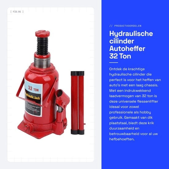 Cilindro Idraulico 32 Ton - Sollevatore di Bottiglie Universale - Superficie Antiscivolo Superiore - Duro Acciaio Inox - Facile da Utilizzare - Base Ampliata per Maggiore Stabilità - Sollevatore di Bottiglie