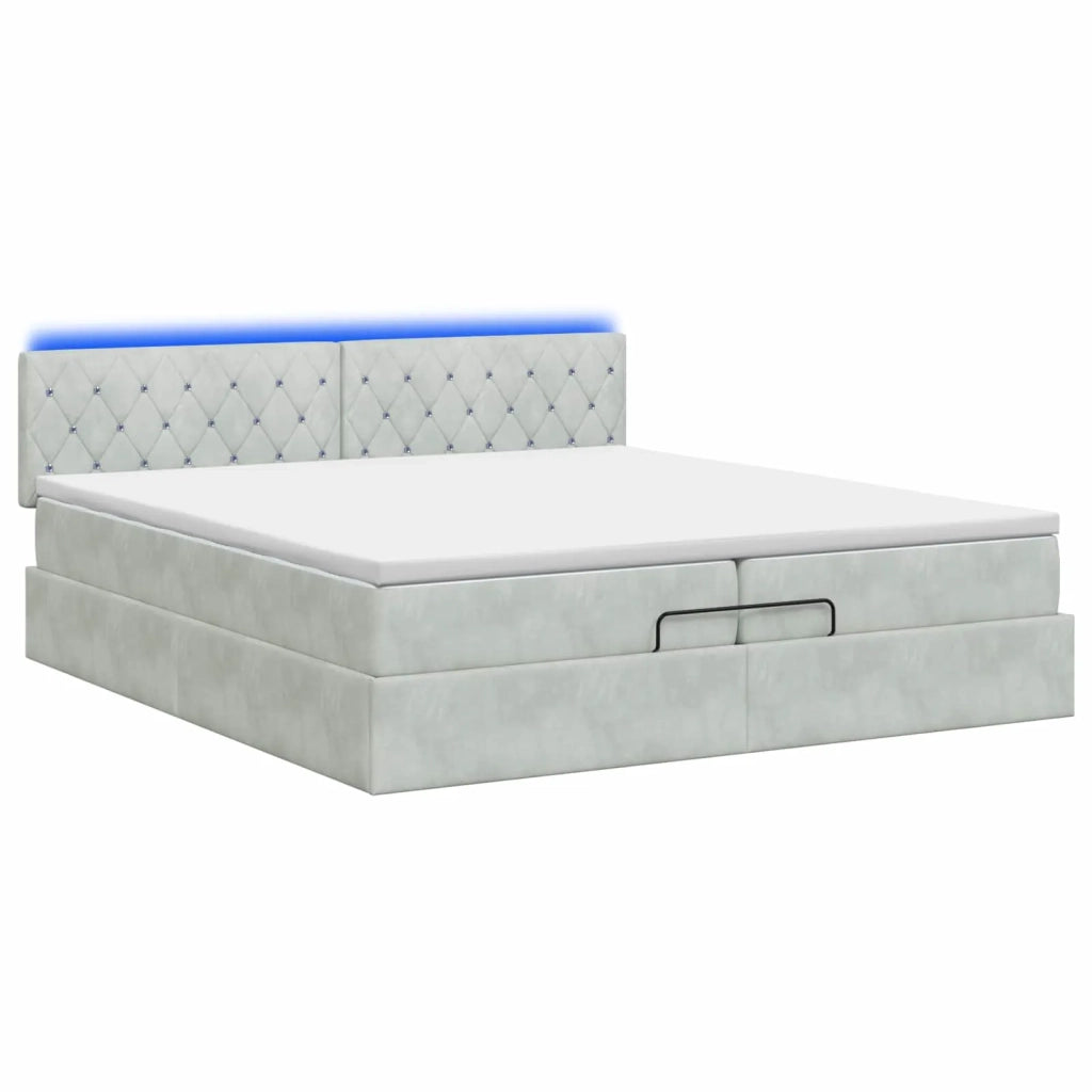 Letto Ottomano con Materasso e LED Grigio Chiaro 200 x 200 cm 3457089