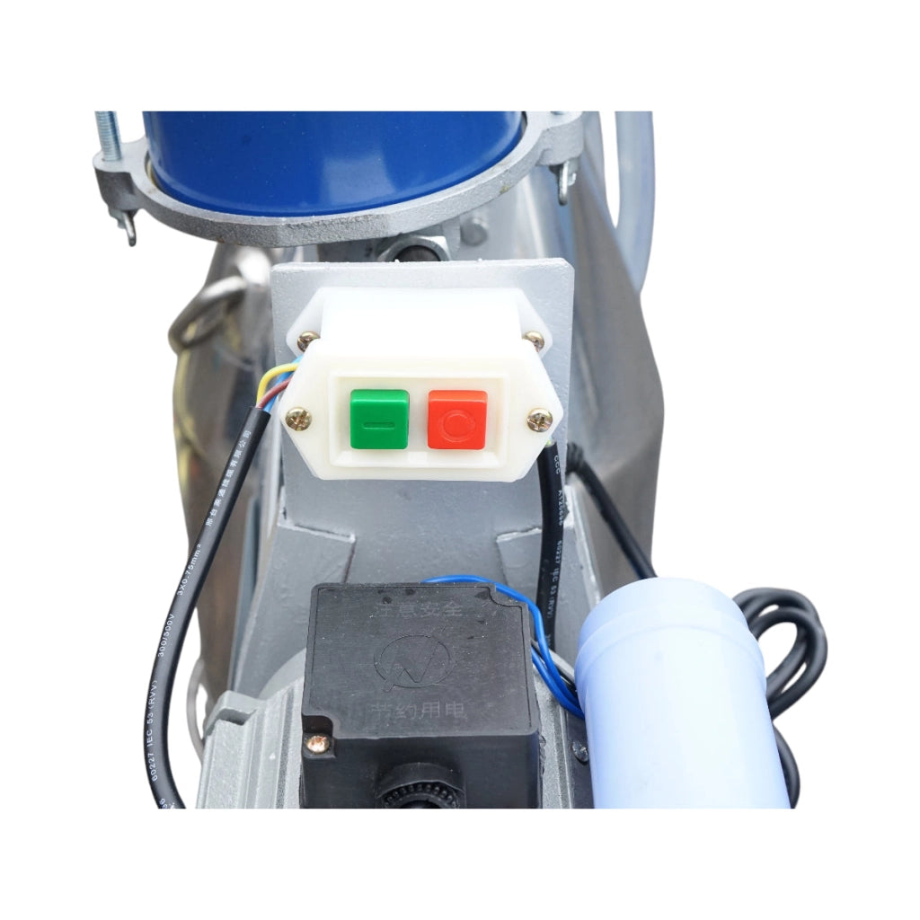 Dispositivo per mungitura di mucche, 1 postazione, 550W, 220V, bidone in acciaio inox da 25L, gruppo di mungitura con 4 manicotti, pressione del vuoto 40-50 kPa, pulsazioni 64 cpm