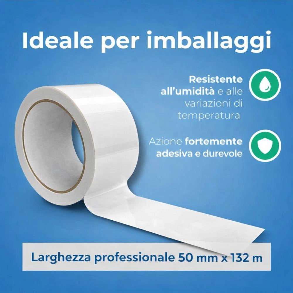 Nastro adesivo silenzioso bianco 50x132m per imballaggio professionale