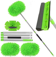 Set di spazzole per pulizia a 157,5 cm, guanto da pulizia microfibra con lunga manica e strumento di pulizia finestra 2 in 1 con getto d'acqua e spugna, 2 testine di chenille + 1 base di guanto da pulizia in plastica + 1