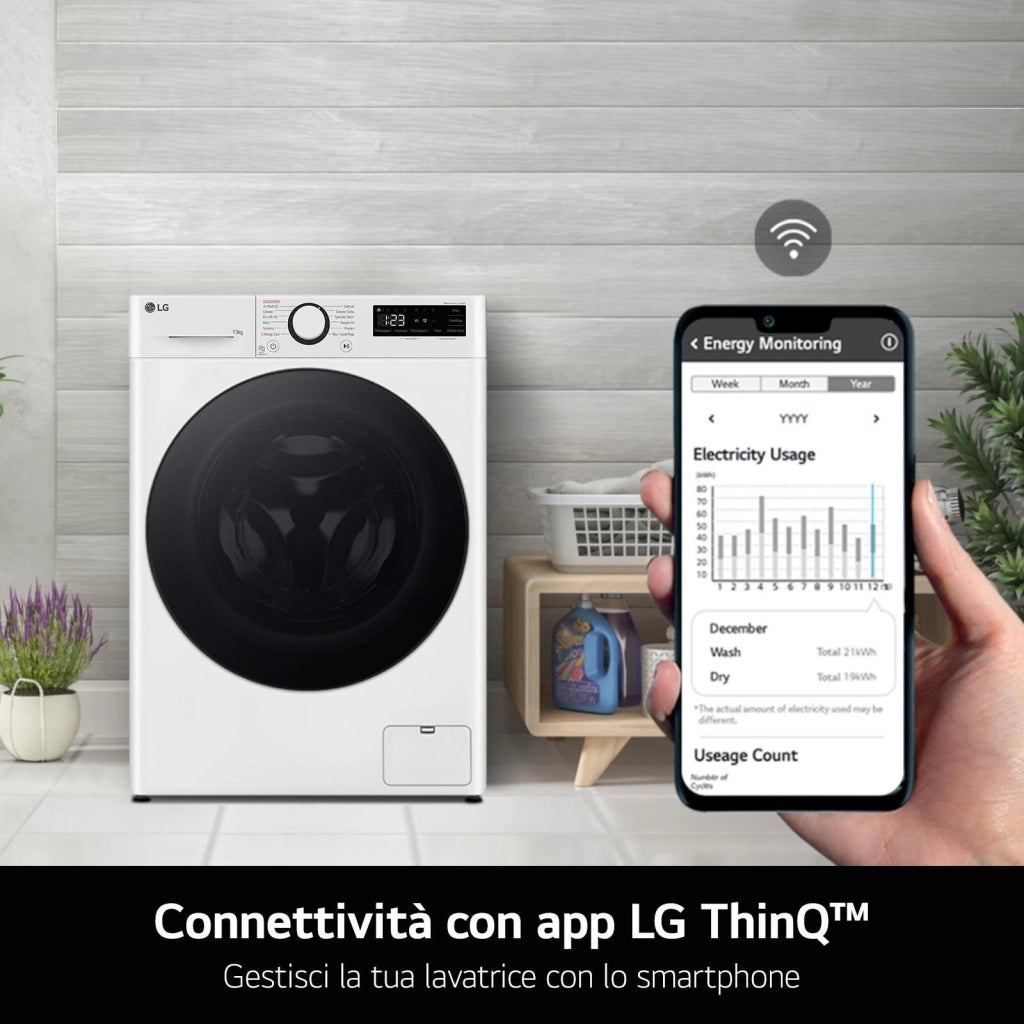 LG F4R9009TPWC Lavatrice 9kg Classe A -40% AI DD con Vapore