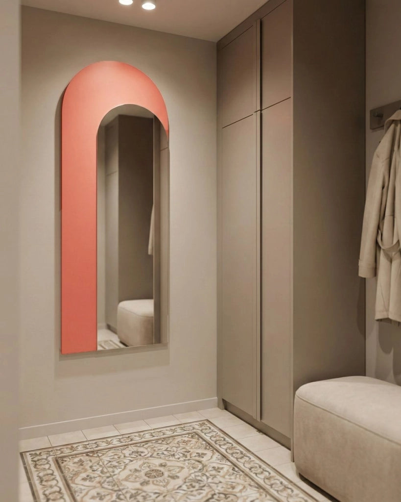 Specchio da parete arancione 55 x 140 cm forma ovale appeso decorazione corridoio