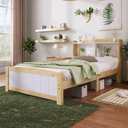 Letto singolo 90x200 cm in legno massiccio bianco con testiera contenitore e rete a doghe