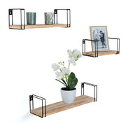 IDMarket - Set di 3 mensole da parete LILY, legno e metallo, design industriale