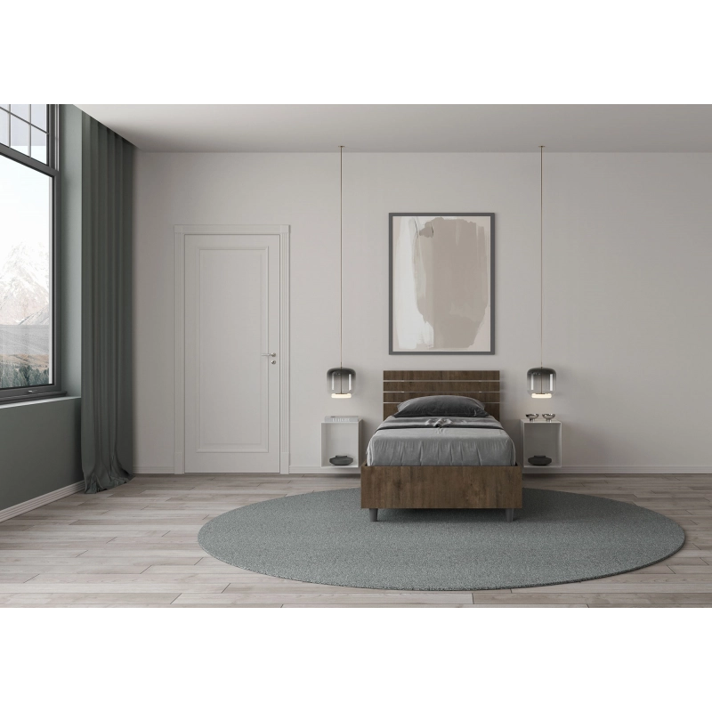 Letto Singolo 80x190 cm testata dritta con doghe Ankel - Senza rete,Noce