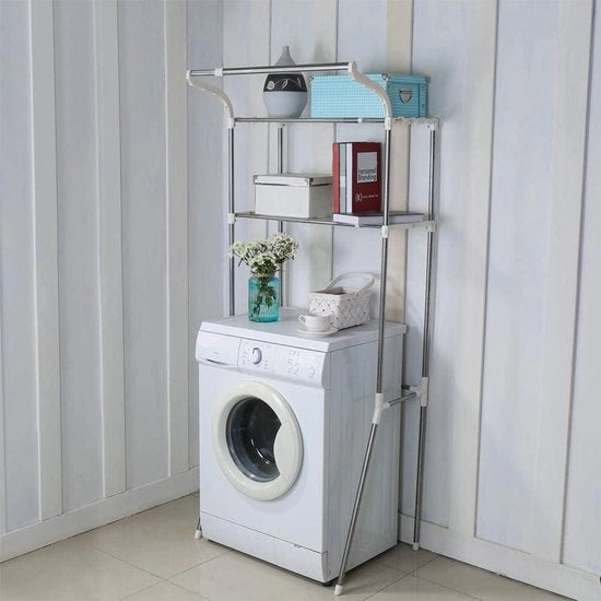 Organizzatore per lavatrice e wc - 2 livelli di organizzazione per la stanza da bagno con pannello regolabile e gruccia per abiti - bianco ivory Lavatrice organizzatore