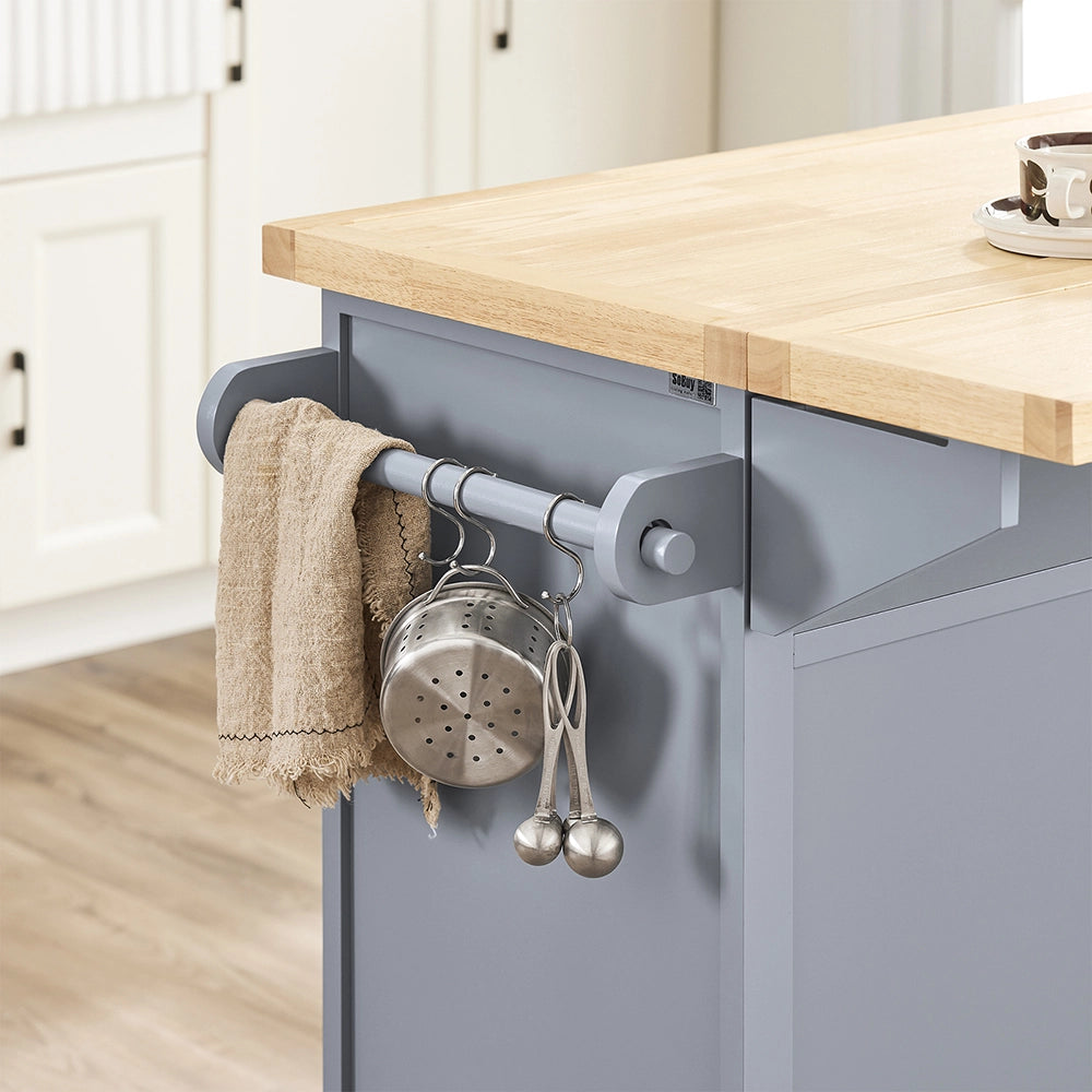 SoBuy Carrello Cucina con Ruote, Isola Cucina con Piano di Lavoro Estensibile, 2 Cassetti e Ripiani Regolabili Mobile Salvaspazio per Mobili da Cucina, Grigio 115 x 46-71 x 92 cm FKW71-II-HG