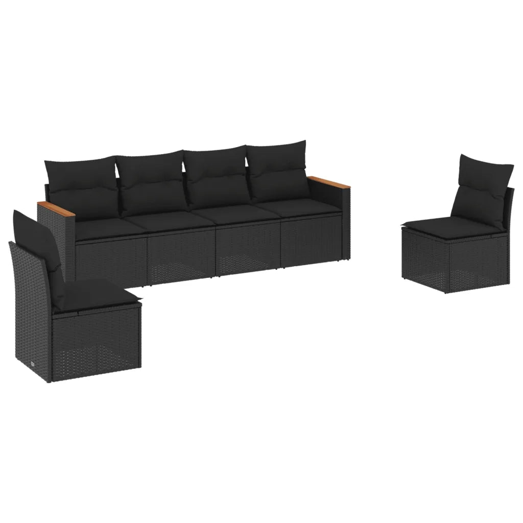 Set Divano da Giardino 6 pz con Cuscini Nero in Polyrattan 3258261