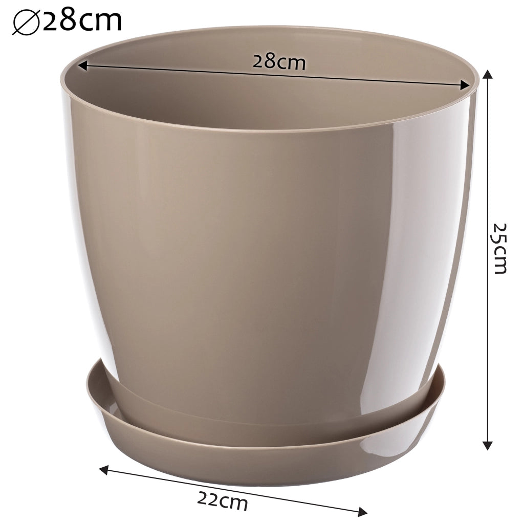 Vaso da fiori KADAX con sottovaso e coperchio in plastica, 28 cm, beige. Vaso da fiori Kadax