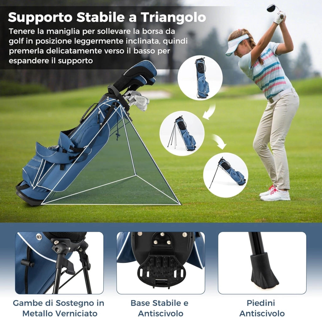 Sacca da Golf con Supporto, Borsa da Golf a 4 Scomparti con 4 Tasche con Cerniera, Borsa Frigo, Tracolla Doppia, Cappuccio Antipioggia, Supporto per Ombrellone