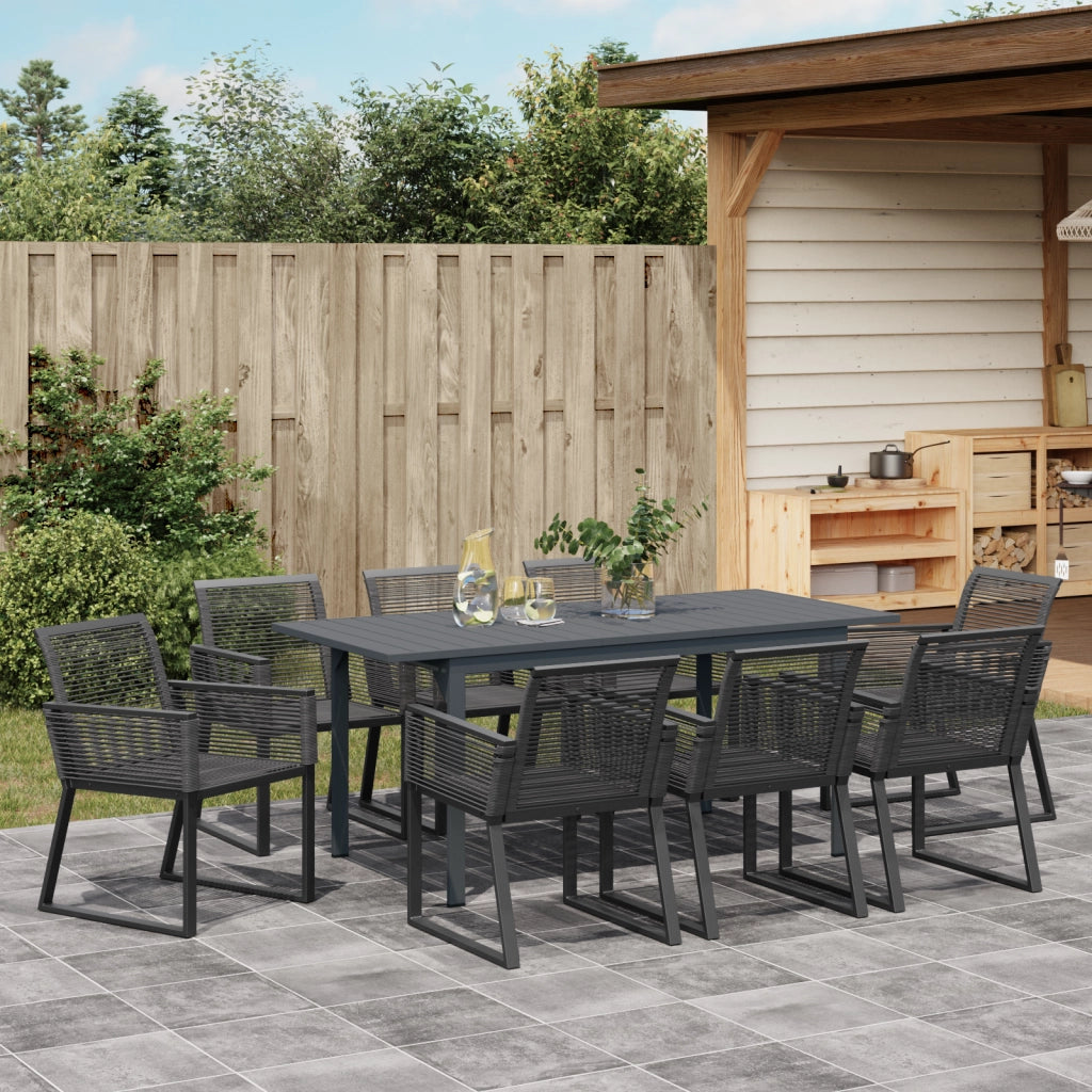 Set da Pranzo da Giardino 6 Pezzi in Acciaio Nero e Polyrattan