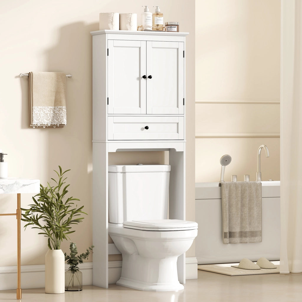 Mobile sopra WC con 2 ante, cassetto e ripiano regolabile, bianco