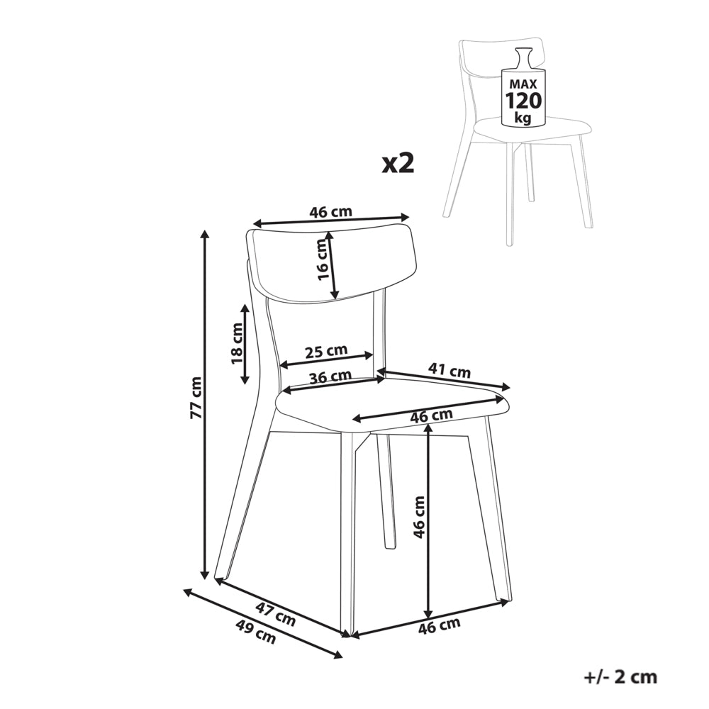 Set di 2 sedie da pranzo con seduta in tessuto beige e struttura in legno massiccio marrone retrò senza braccioli