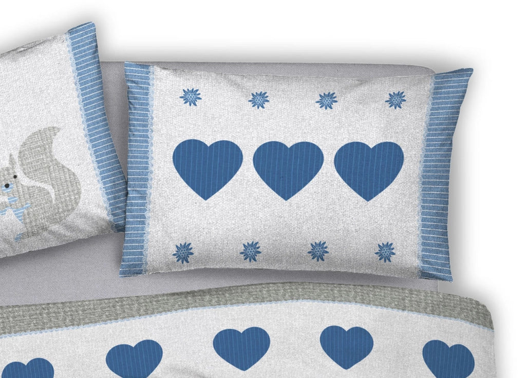 Copripiumino Sacco Piumone Pensieri Delicati 100% Cotone Disegno Scoiattolo - Matrimoniale - Blu