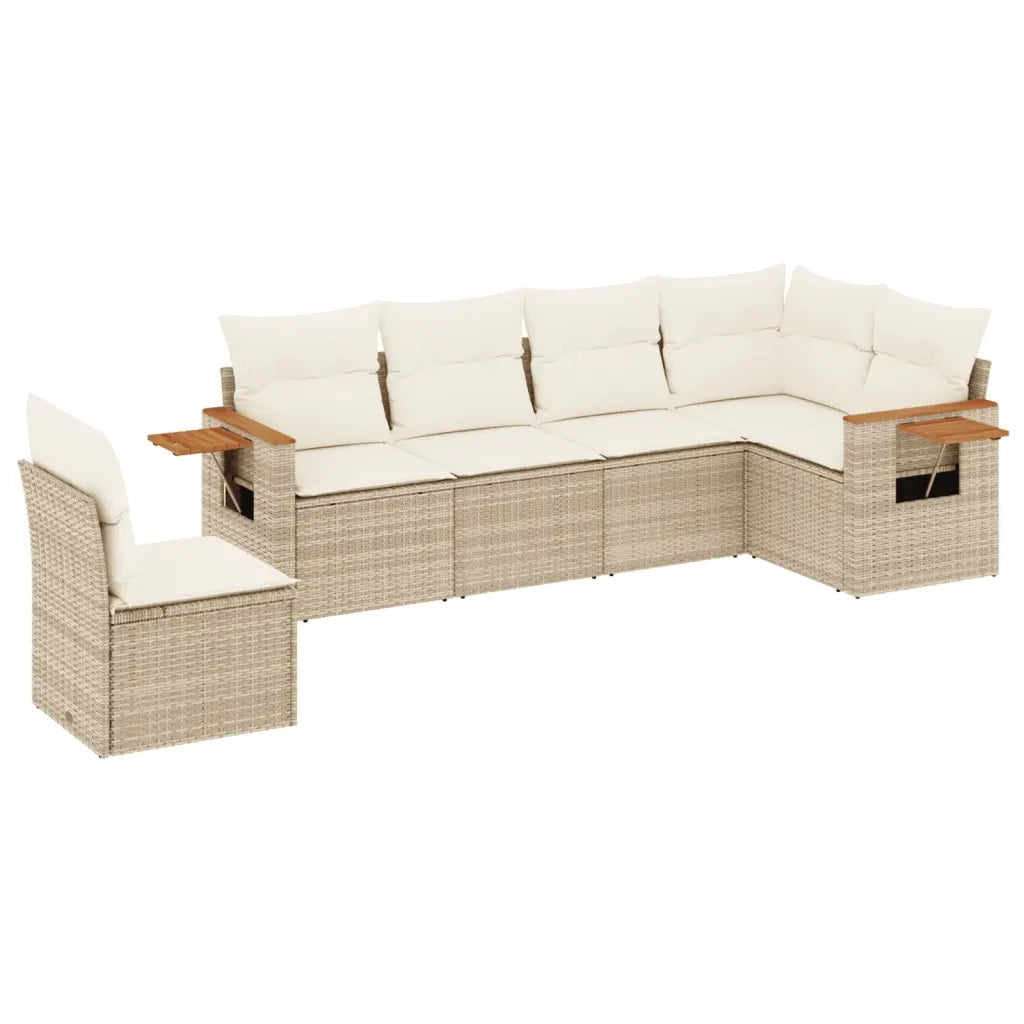 Set Divano da Giardino 6 pz con Cuscini Beige in Polyrattan 3226856