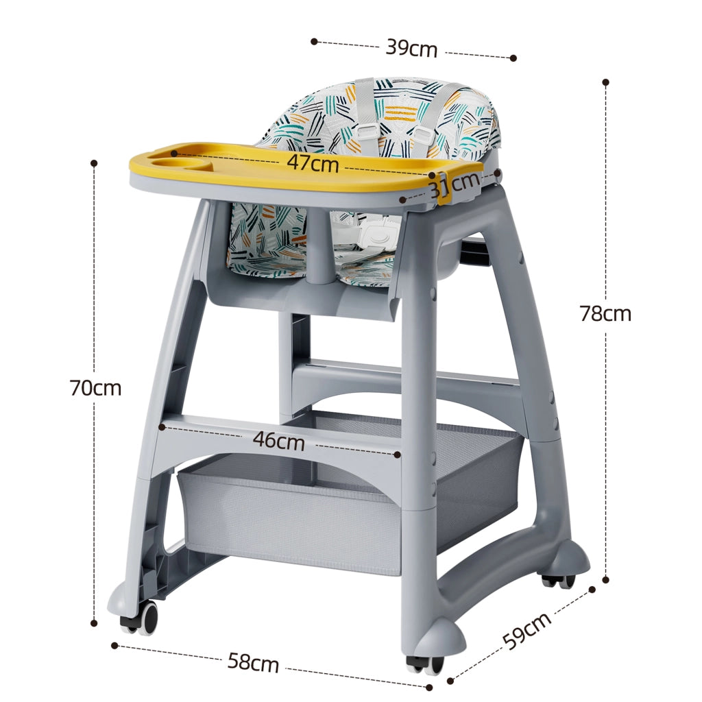 SEGGIOLONE con 3 vassoi intercambiabili 43x25x55 cm Grigio in polipropilene