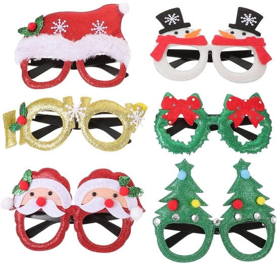 Bracciali da Natale 6 pezzi - Occhiali da festa con albero di Natale/popolino/di Natale/cornice - Accessori fotografici - Montatura in plastica - Dimensioni 15,5 x 13,3 x 11,8 cm