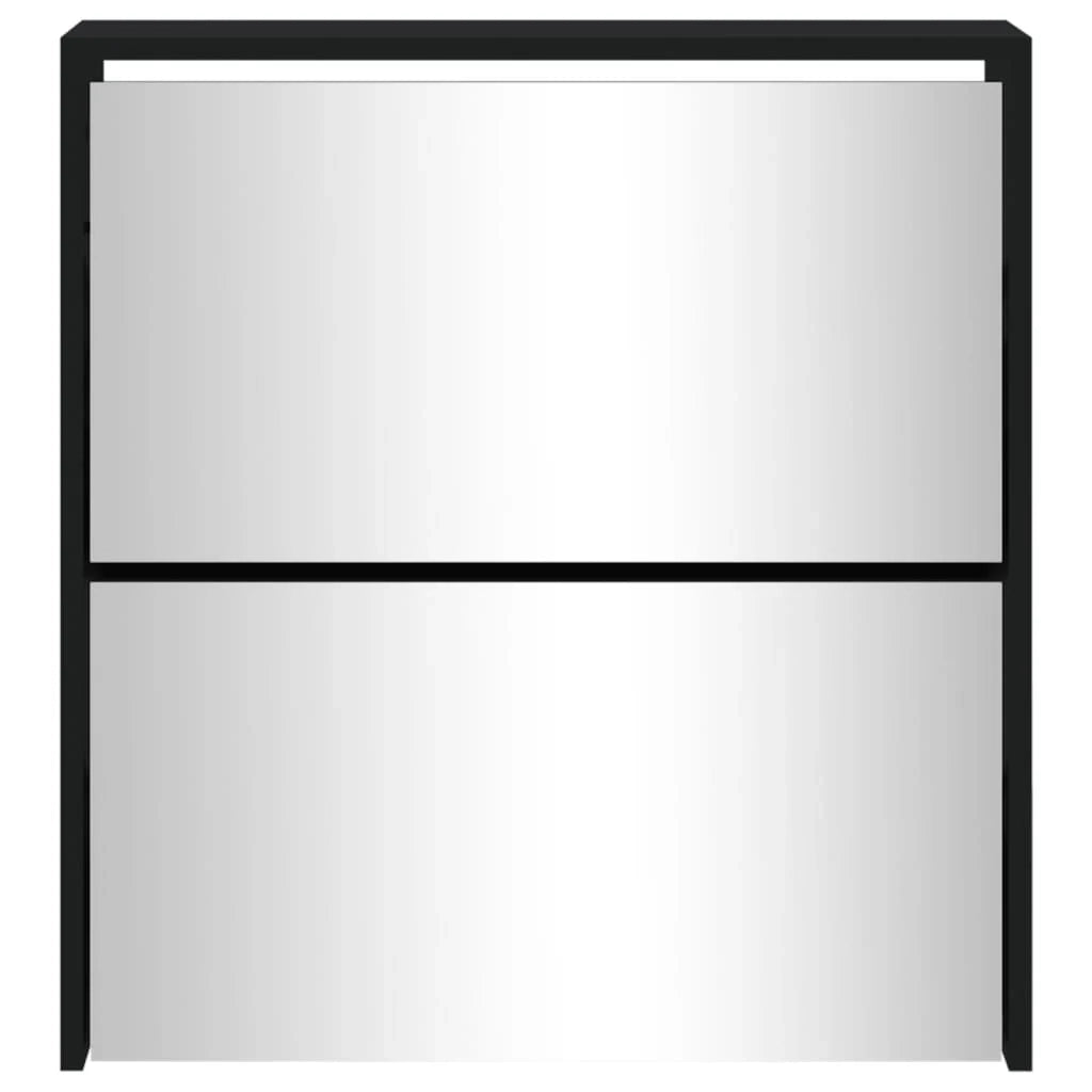 Scarpiera mobiletto portascarpe mobile per ingresso/corridoio/soggiorno con specchio 2 livelli 63 x 17 x 67 cm nero 02_0021415