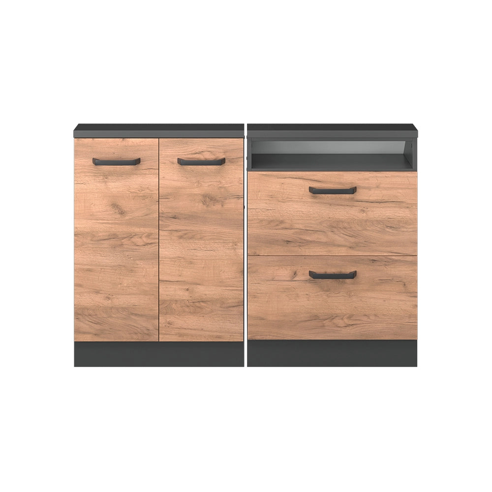 Mobile cucina sottotetto R-Line Rovere dorato/Antracite 120 cm Set di 2 Vicco