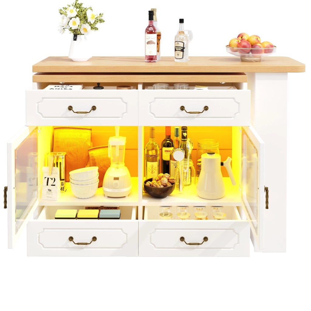 Bartisch Allungabile con Ripiano e LED ¨C MINIMAL ¨C Bianco, 135-203x39x92.8cm