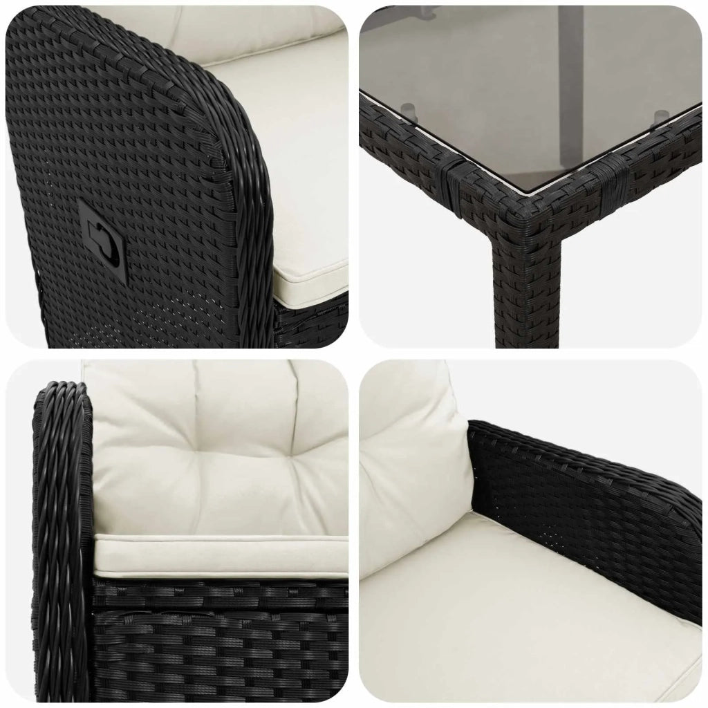 Set da pranzo per esterni 9 pz Nero e Bianco Crema polyrattan 3422307