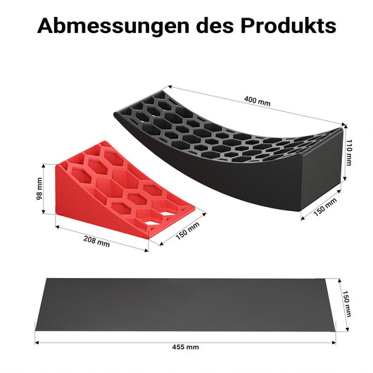 Cunei fermaruota Set con cunei, cunei rotondi, livella a T e tappetini, portata fino a 13 t, cunei di livellamento fino a 10 cm, per camper, roulotte e rimorchi