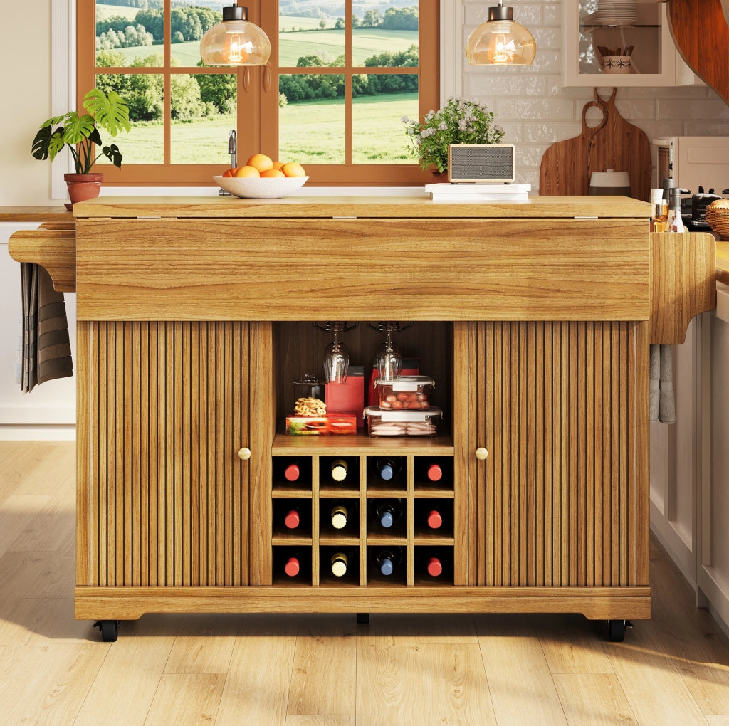 Isola da cucina mobile con piani ribaltabili, marrone scuro
