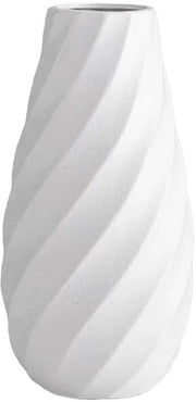 Vaso ceramico bianco con disegno a spirale, design moderno e minimalista boho per la casa, soggiorno o ufficio – ideale per pampas, fiori essiccati e altri arrangiamenti – 25 cm alto
